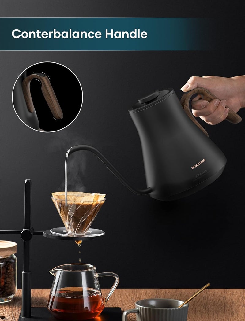 intasting Gooseneck Electric Kettle with ±1℉ Temperature Control for Pour Over Coffee & Tea, Quick Heating, BPA-Free Stainless Steel, Built-in Brew Timer, 1500W/0.9L (Black Walnut) - Image 3